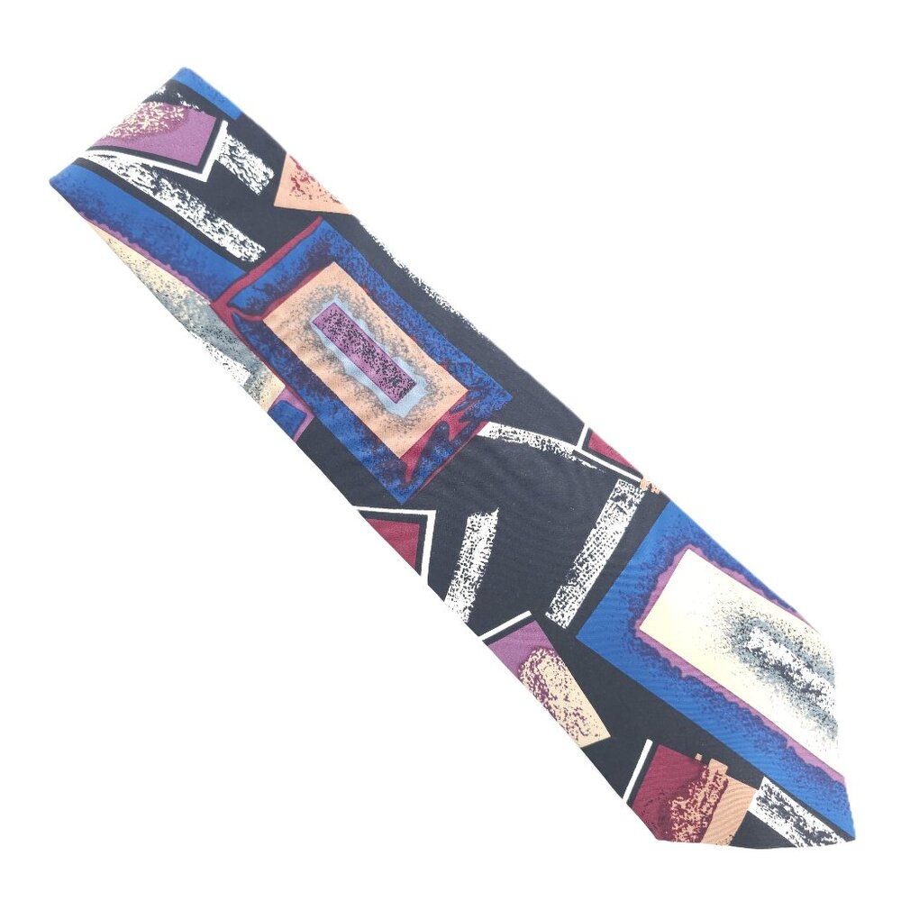 Haband Men Necktie Polyester Geometric Black Blue Size 55x4 - NWOT - made in USA